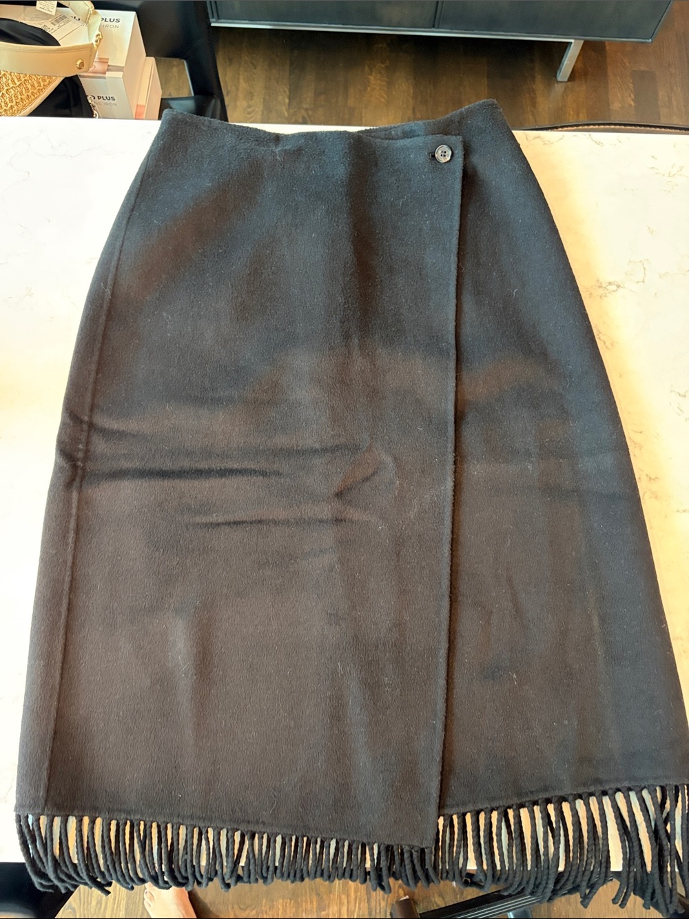 Rails Black Wool Pencil Skirt with Fringe Hem